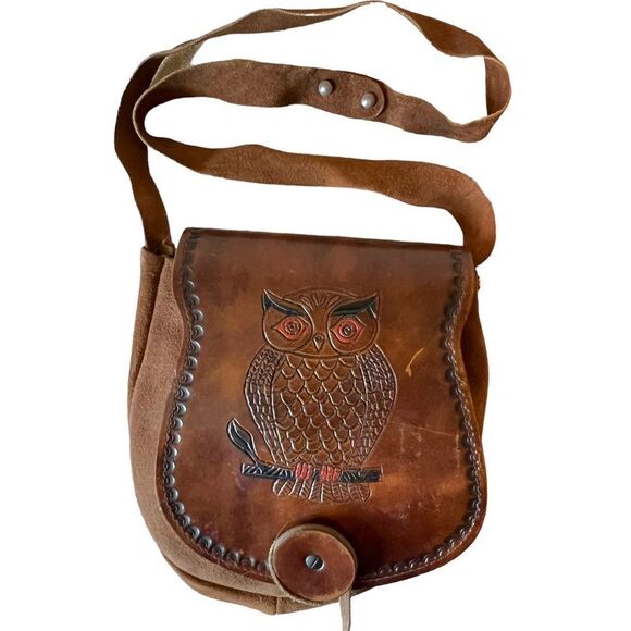 Vintage Hand Tooled OWL Mini Leather Bag - Picture 1 of 15